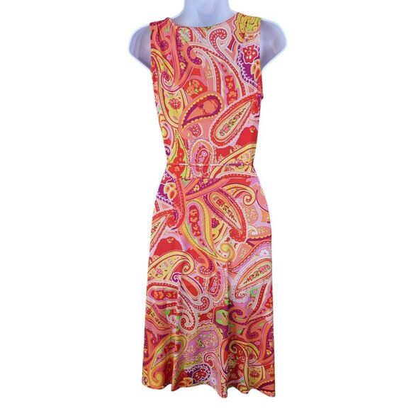 Chaps Faux Wrap Dress Size Small Party Stretch Ruched Waist Ralph Lauren Pink - Picture 5 of 7